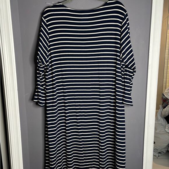 Pip & Vine Navy Blue Striped Long Sleeve Midi Dress Plus Size 3X - Picture 6 of 7